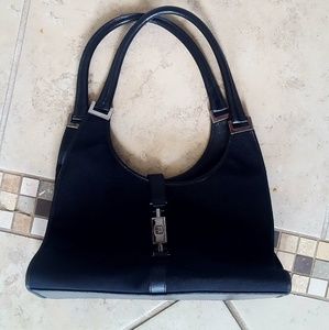 AUTH GUCCI JACKIE BARDOT Black Leather handbag